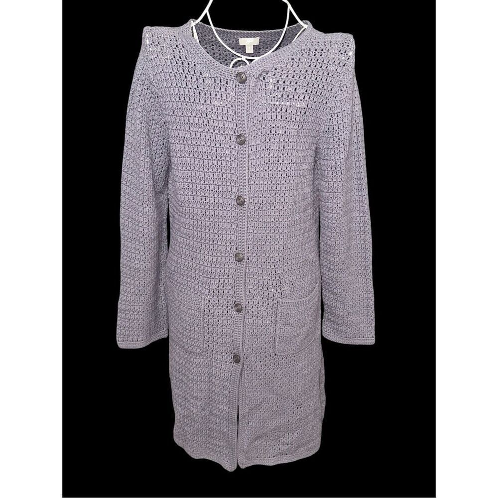 Great Condition WOMEN J Jill Sweater blue Cardigan Button Up Cable Knit blue Lon